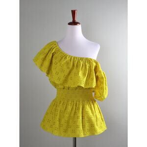 PEARL By Lela Rose NWT $355 Floral Eyelet Peplum Top in Sunflower Size 4